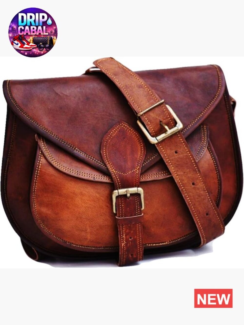 Vintage Full Grain Leather Crossbody Satchel Handbag